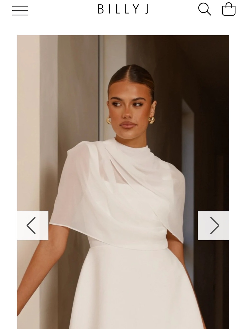 Billy J White Draped Cape Sleeve Dress